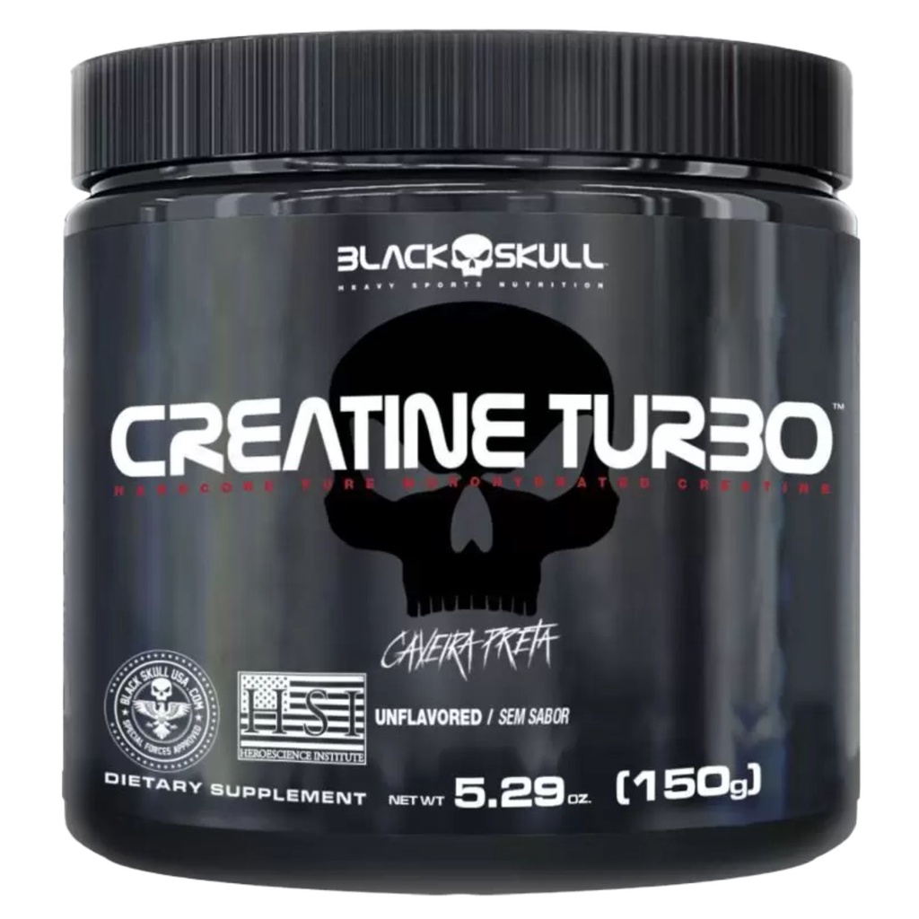 Creatina Turbo Black Skull 150g Caveira Preta · Monohidratada · Força E Ganho De Massa