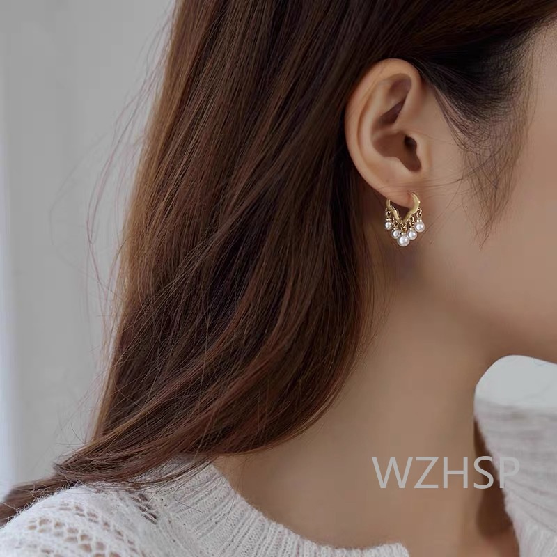 Detalhes do Brincos Elegantes De Alta Qualidade Estilo Coreano Com Design Em Forma De Nuvem , Ganchos De Orelha De Pérola Borla Simp