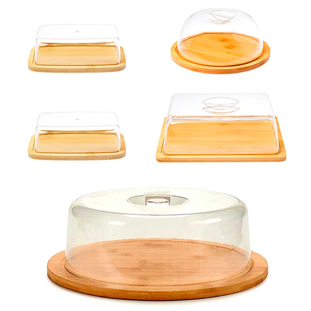 Kit Potes Bambu Manteigueira Porta Queijos Frios Boleira Tábua Frutas Petiscos Pães Mesa Cozinha Geladeira Queijeira