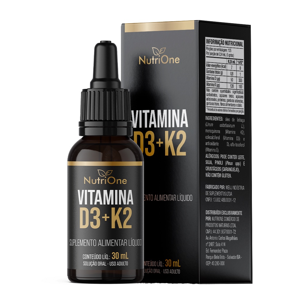 Vitamina D3 2.000UI + K2 Mk7 120mcg em Gotas 120 Doses - Nutrione