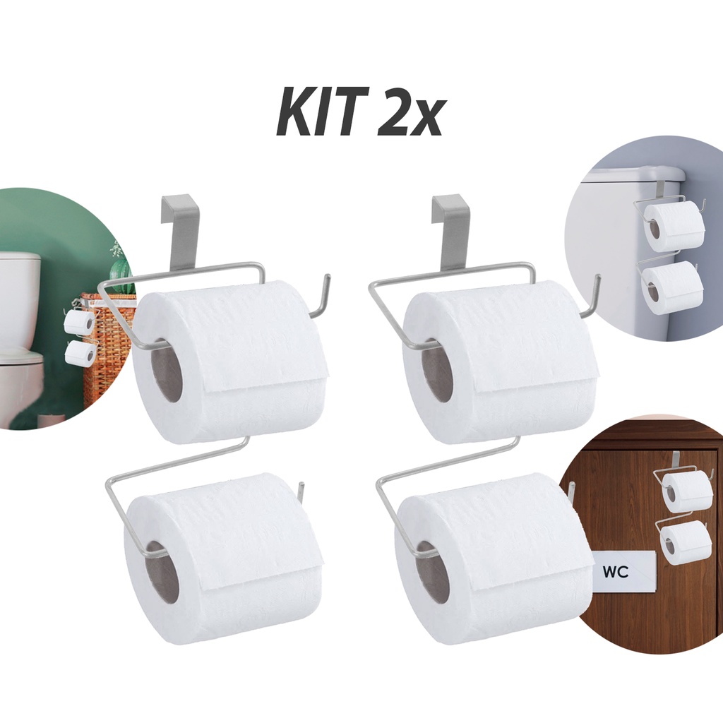 Suporte Porta Papel Higiênico Duplo Caixa Acoplada Papeleira Dupla Aço Aramado Prateado KIT 2Un 7880