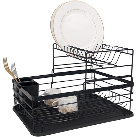 Escorredor Louca Evolucao 2 Andares Porta Talher Inox Preto