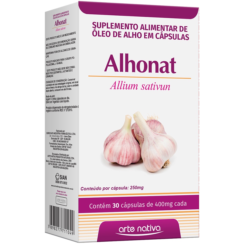 Alhonat Óleo de Alho em Cápsulas allium sativun 30caps arte nativa