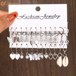 12 Pares/Set Conjunto De Brincos Com Argolas De Pérola Diamantada Feminina Fashion Butterfly Heart Drop Earings Acessórios Jóias