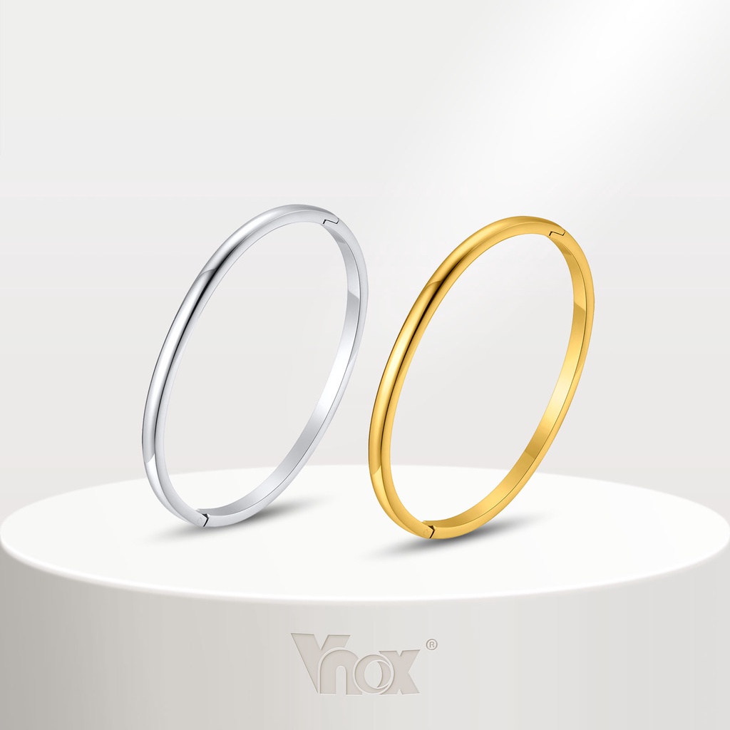 Vnox 4MM Bangle Opened for Women Girl , Ouro 18K Pulseira Elegante De Aço Inoxidável Acessórios De Jóias Presente Para Ela