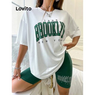 Lovito Conjunto De Shorts Colorblock Casual Com Letras Padrão Para Mulheres LNL35099 (Verde Preto)