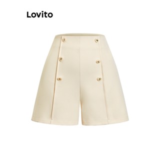 Lovito Shorts Elegantes Lisos Com Botão Duplo Para Mulheres LNE36096 (Café/Damasco/Preto)