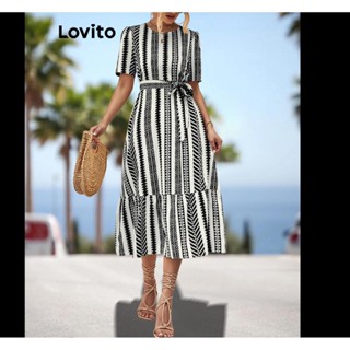 Lovito Vestido Boho Com Estampa Listrada E Cinto Para Mulheres LNL43031