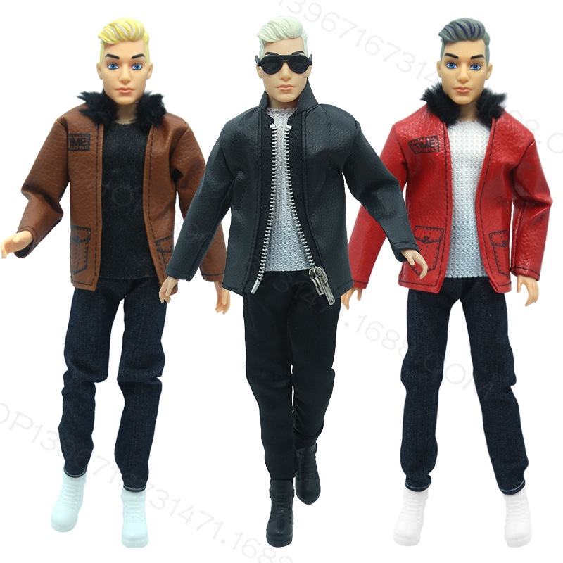 30cm Casaco de Couro Homem Boneca Casaco de Couro Sweater Boyfriend Doll Roupas de Inverno Roupas de Moda