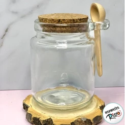 kit 7 Potes de Vidro com Colher de Madeira e Tampa de Rolha - 250ml - 7x10cm