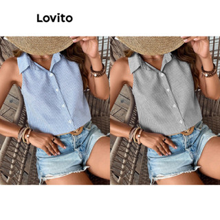 Lovito Casual Blusa Feminina Listrada Básica LBA05171 (Multicolorido)