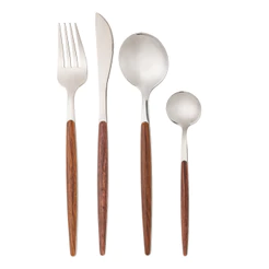 Faqueiro Organic 24 Peças Aço Inox Cabo Estampa De Madeira Lyor