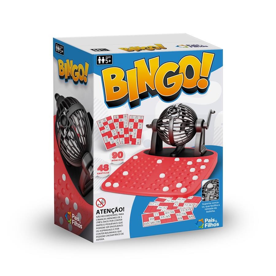 Jogo Super Bingo com Globo Giratório 48 Cartelas 90 Números Brinquedo Pais e Filhos