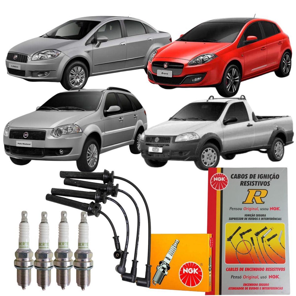 Jogo Cabo e Vela Bravo Doblo Idea Linea Palio Weekend Punto Strada 1.6 1.8 16v E-torq 2011 2012 Ngk em Oferta na Shopee