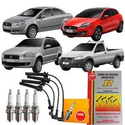 Jogo Cabo e Vela Bravo Doblo Idea Linea Palio Weekend Punto Strada 1.6 1.8 16v E-torq 2011 2012 Ngk