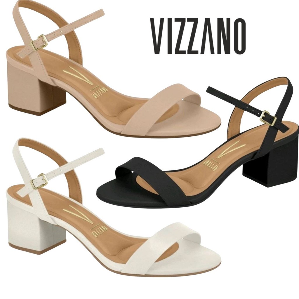 Sandália Feminina Vizzano Salto Bloco Grosso Básica Conforto em Oferta na Shopee