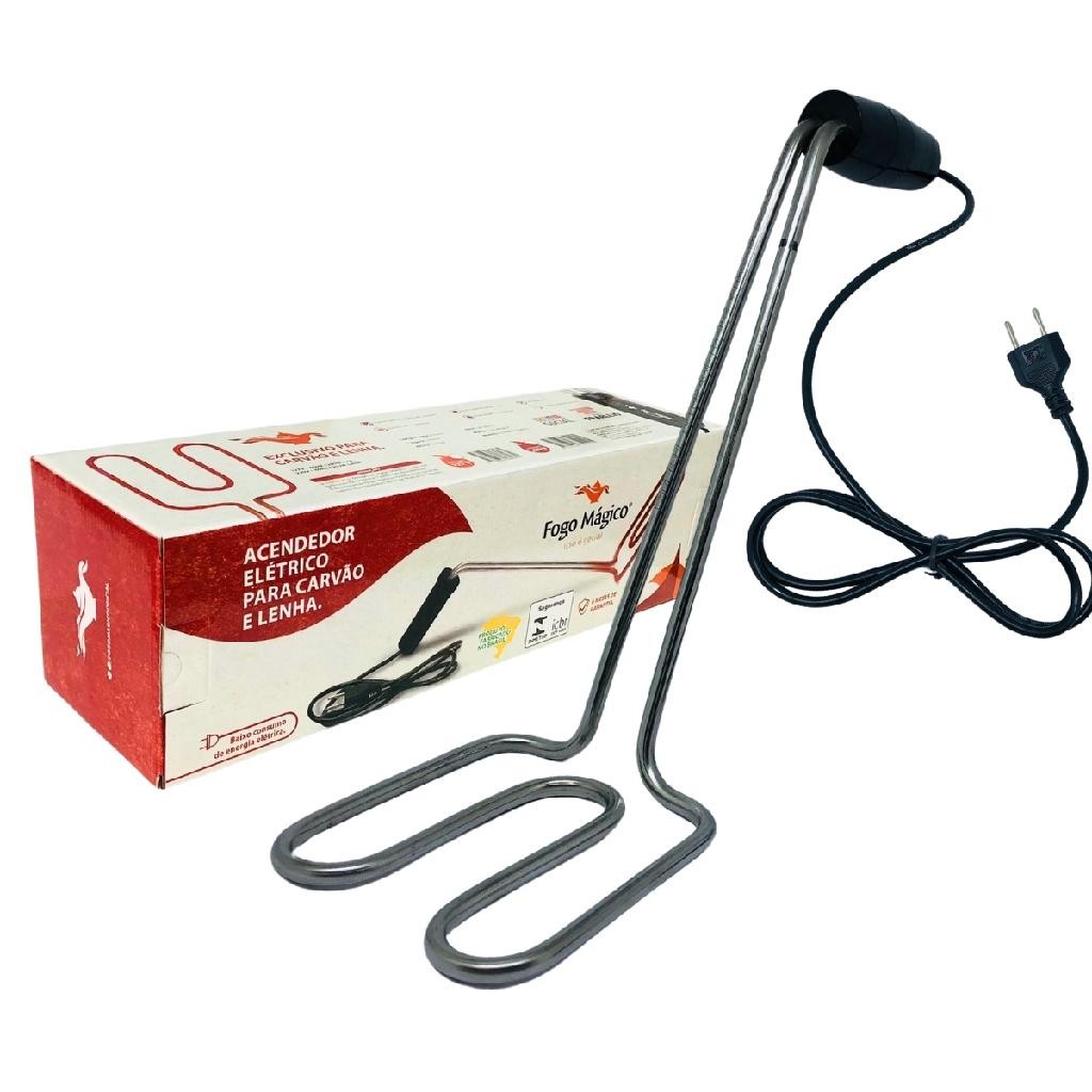 Acendedor Elétrico Fogo Magico 1200W 220V Aço Inox para Churrasqueira Carvão Lenha Lareira