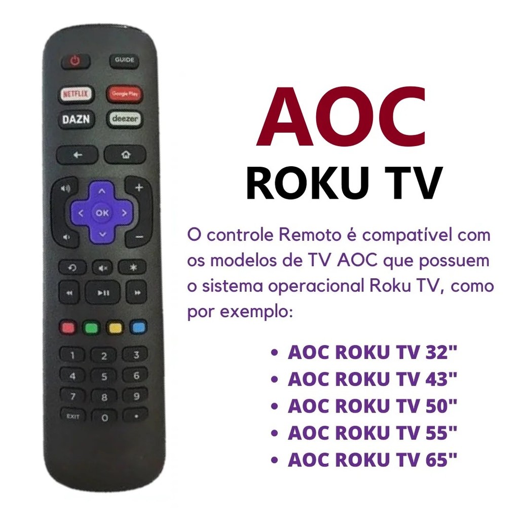 Controle Remoto Smart Tv AOC Roku Tv Netflix Deezer Le-7246 / Sky-9091 em Oferta na Shopee