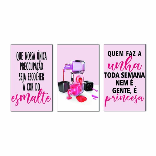 Kit Quadros Decorativos Mosaico 3 Peças Esmalte Unha Manicure Pedicure Esmalteria Nail Designer Rosa