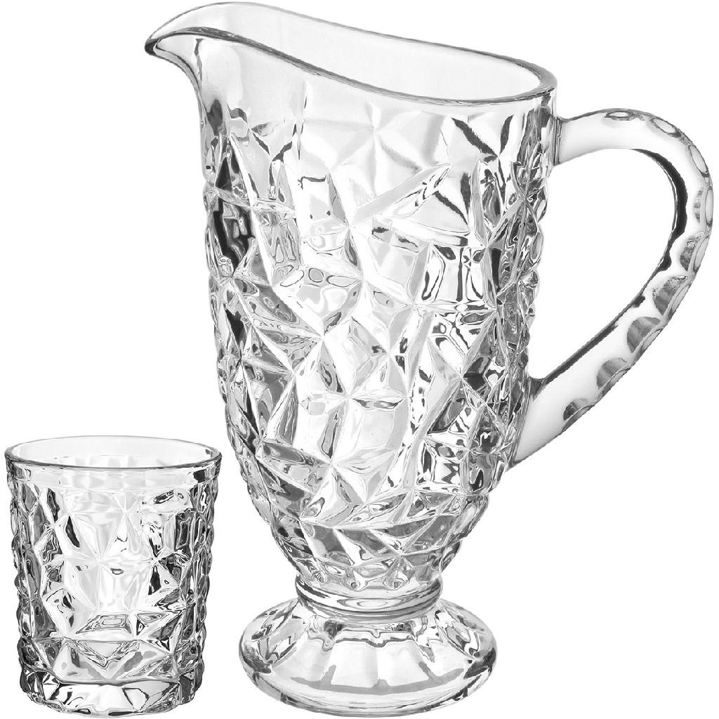 JOGO 7 PEÇAS  JARRA/COPOS ÁGUA SUCO CRISTAL ECO 1L/275ml TRANSPARENTE