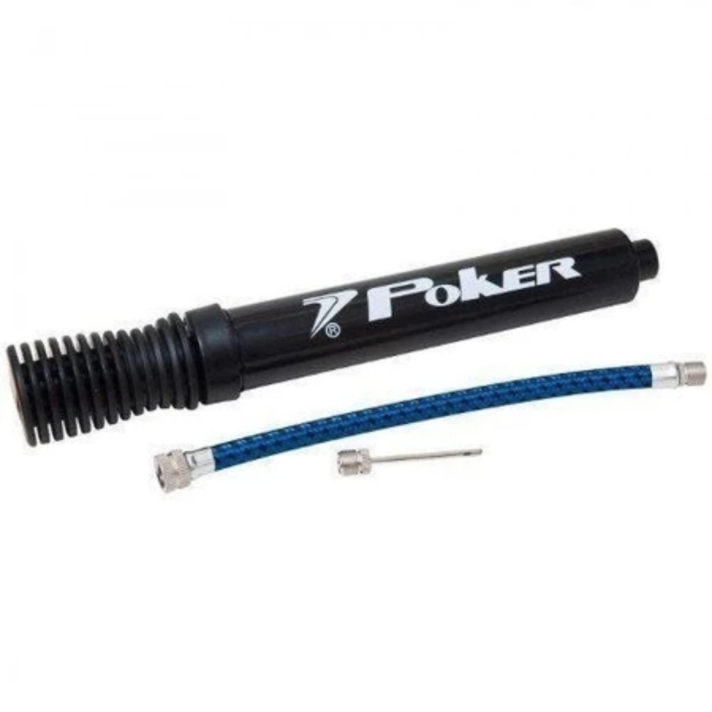 Bomba Ar de Encher Bola Pneu Bike Boia -Dupla Ação SAC Original Poker (2 Agulhas Inox + prolongador)
