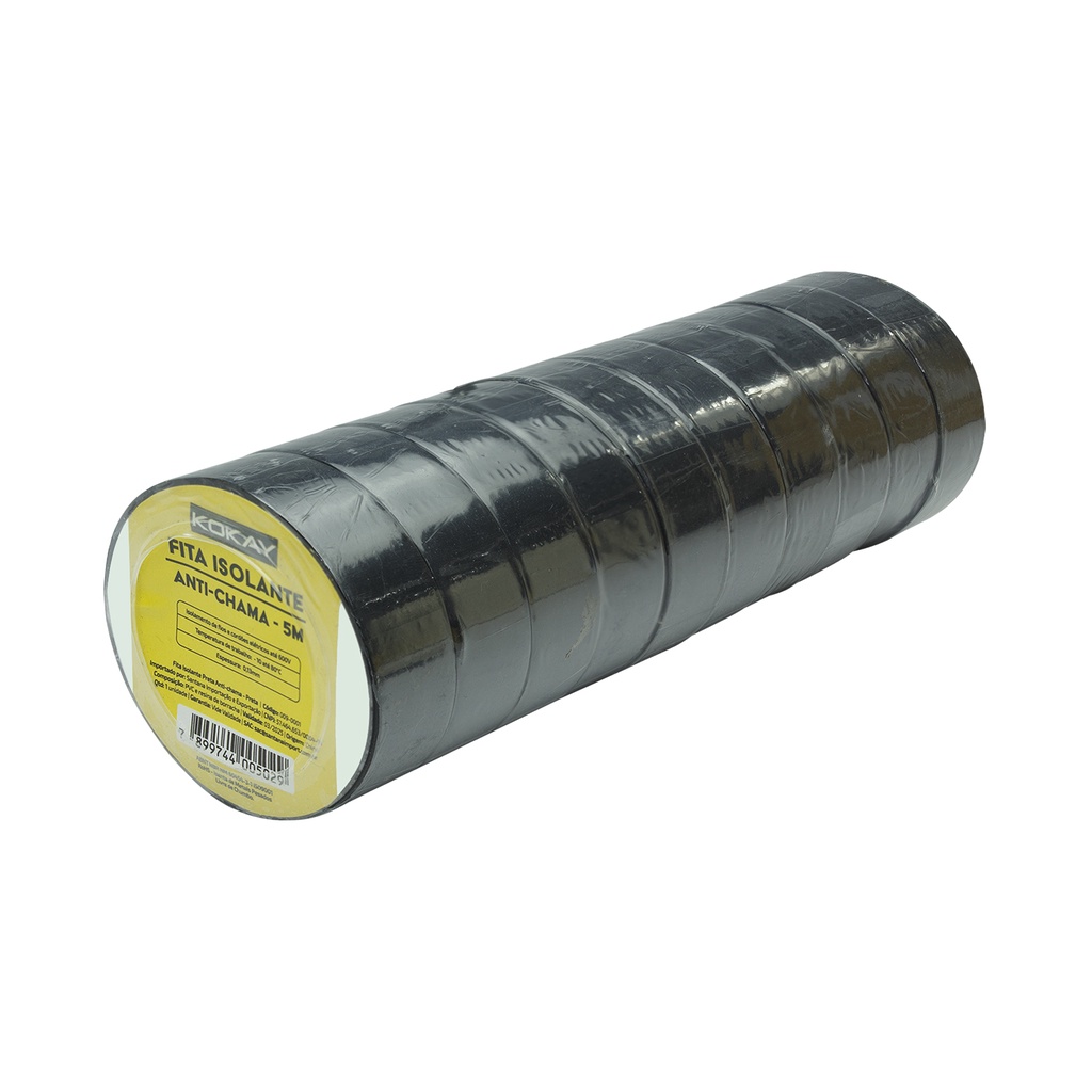10x Fita Isolante Antichama Preto 5 Metros Original Kokay