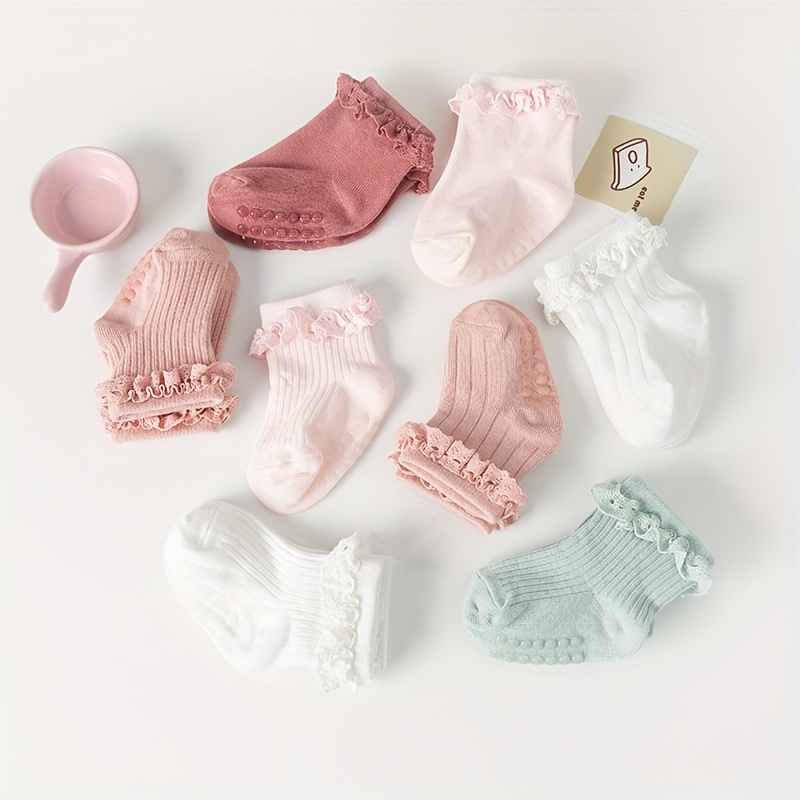 Meias De Algodão Para Bebês Meninas De 0 A 6 Meses Com Babados De Renda Fofos E Respiráveis Recém-Nascidos