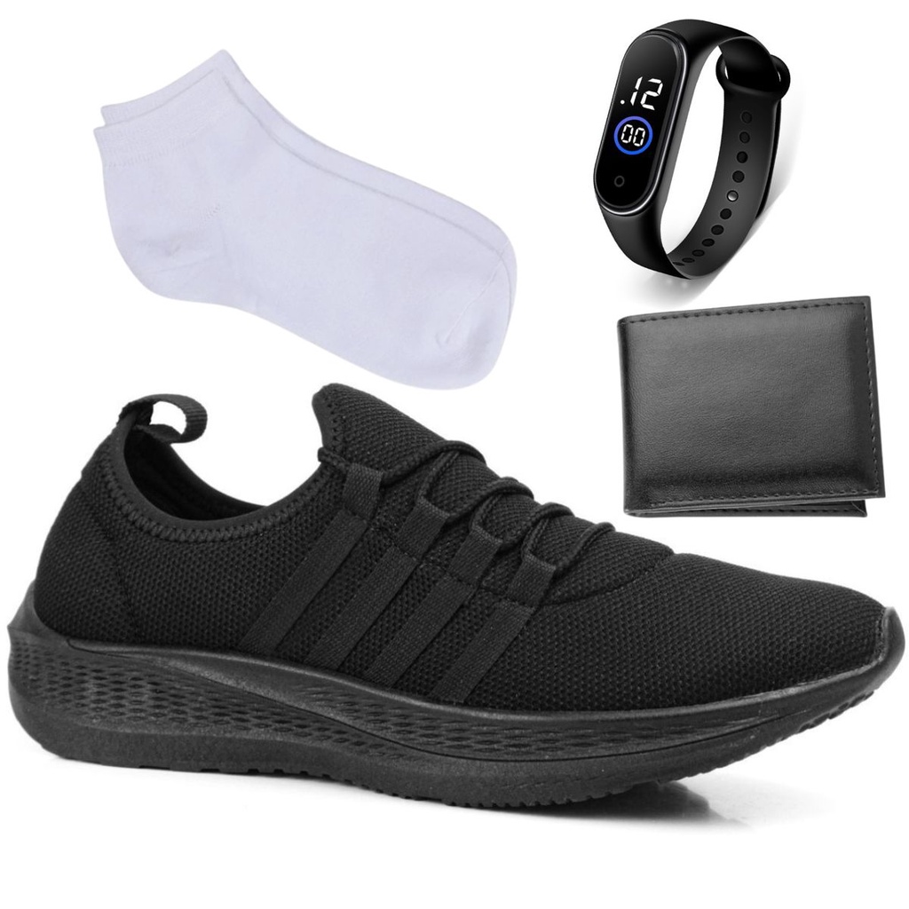 Kit Tenis Corrida Masculino Esportivo Academia Caminhada Tênis Esporte Ultra Leve Conforto + Relógio + Meia + Carteira
