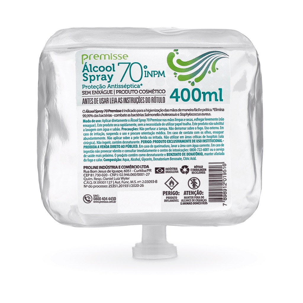 Álcool Antisséptico Spray Refil 400ml Premisse