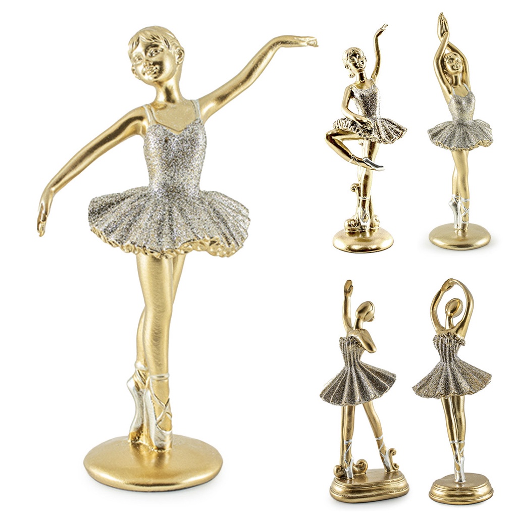 Escultura Bailarina Balé Clássico Decorativa Enfeite Elegante Em Resina Dourada Estatueta Para Sala Mesa Rack 20x7cm em Oferta na Shopee