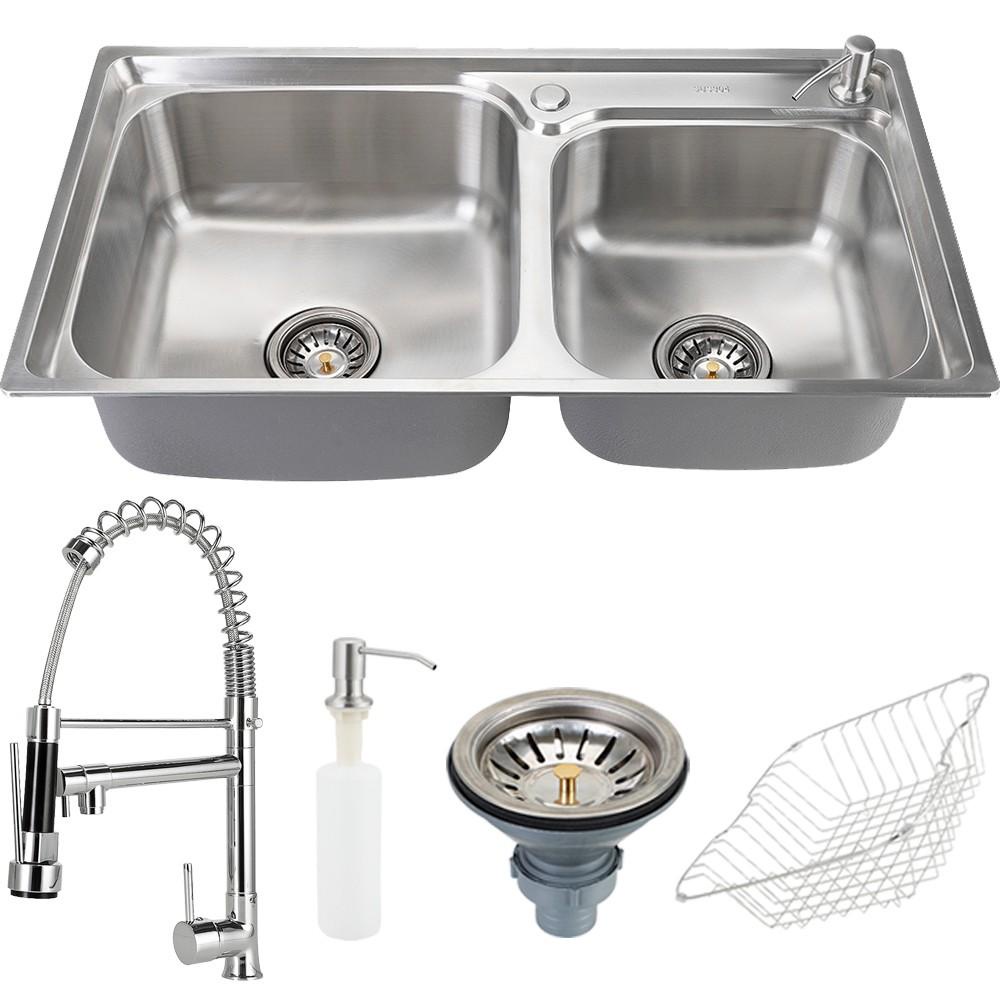 Cuba para cozinha pia dupla com acessórios Potiguara e Torneira misturador monocomando gourmet Munim Pingoo em Oferta na Shopee