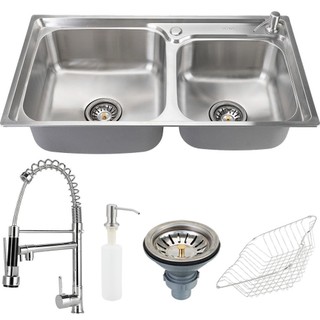 Cuba para cozinha pia dupla com acessórios Potiguara e Torneira misturador monocomando gourmet Munim Pingoo em Oferta na Shopee