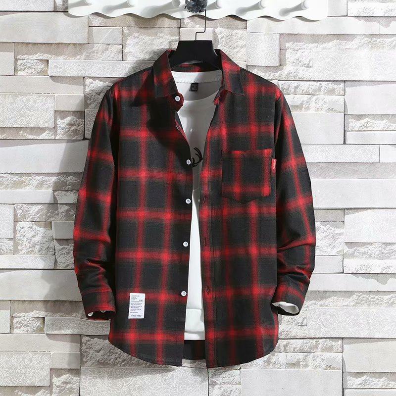 gins Masculinos Camisa Plaid shirt Masculina Estilo Hong Kong Coreano Versátil De Manga Comprida Com Linda Rede Vermelha