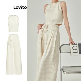 Lovito Elegante Conjunto Feminino Listrado de Calça Amarrada L68ED339 (Conjunto/Colete/Calça)