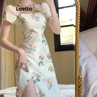 Lovito Vestido Elegante Ditsy Floral Dividido Para Mulheres LNE34103 (Damasco)