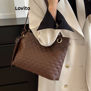 Lovito Bolsa Tote de Ombro Acolchoada Básica para Mulheres LFA04005 (Cáqui/Café/Preto)