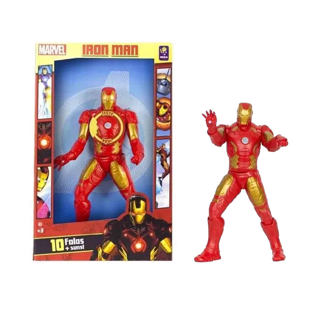 Boneco Homem de Ferro Marvel 10 Falas Sons Vingadores Figura de Ação Iron Man Mimo Toys - 0583