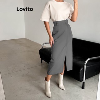 Lovito Saias Casuais Simples Divididas Para Mulheres LNL37164 (Cinzento Preto)