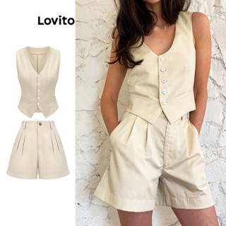 Lovito Casual Conjunto Feminino Liso de Shorts com Botão Frontal e Bolso L65ED104 (Blusa/Shorts)