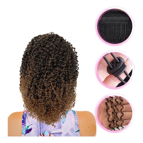 Cabelo Aplique Rabo De Cavalo Coque Afro Cacheado Fibra Orgânica Curto 35cm