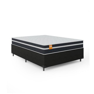 Cama Box Casal Colchão Molas Qatar 138x188x60cm Branco / Preto - Suporta até 150Kg Por Pessoa