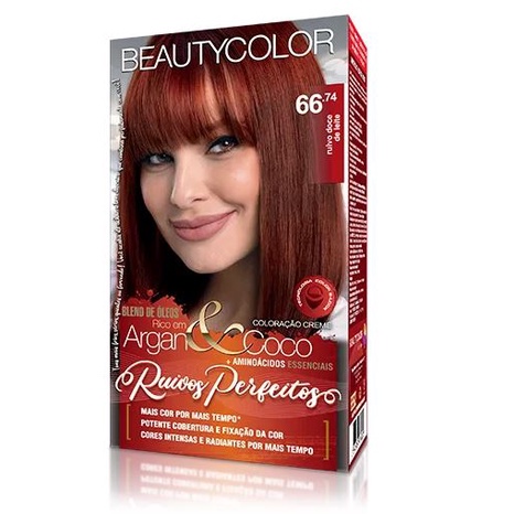 Kit Coloração Permanente Tinta De Cabelo 66.74 Ruivo Doce de Leite 45g Beauty Color