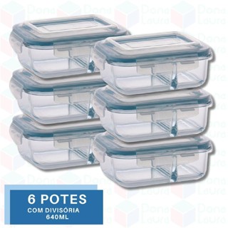 6 Pote de Vidro Hermético com Divisoria p/ Marmita Airfryer