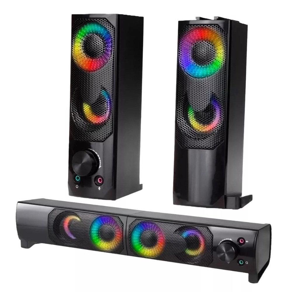 Caixa de Som SoundBar Pc Gamer Subwoofer P2 Led Rgb Pc Notebook Celular Tablet kp-6041