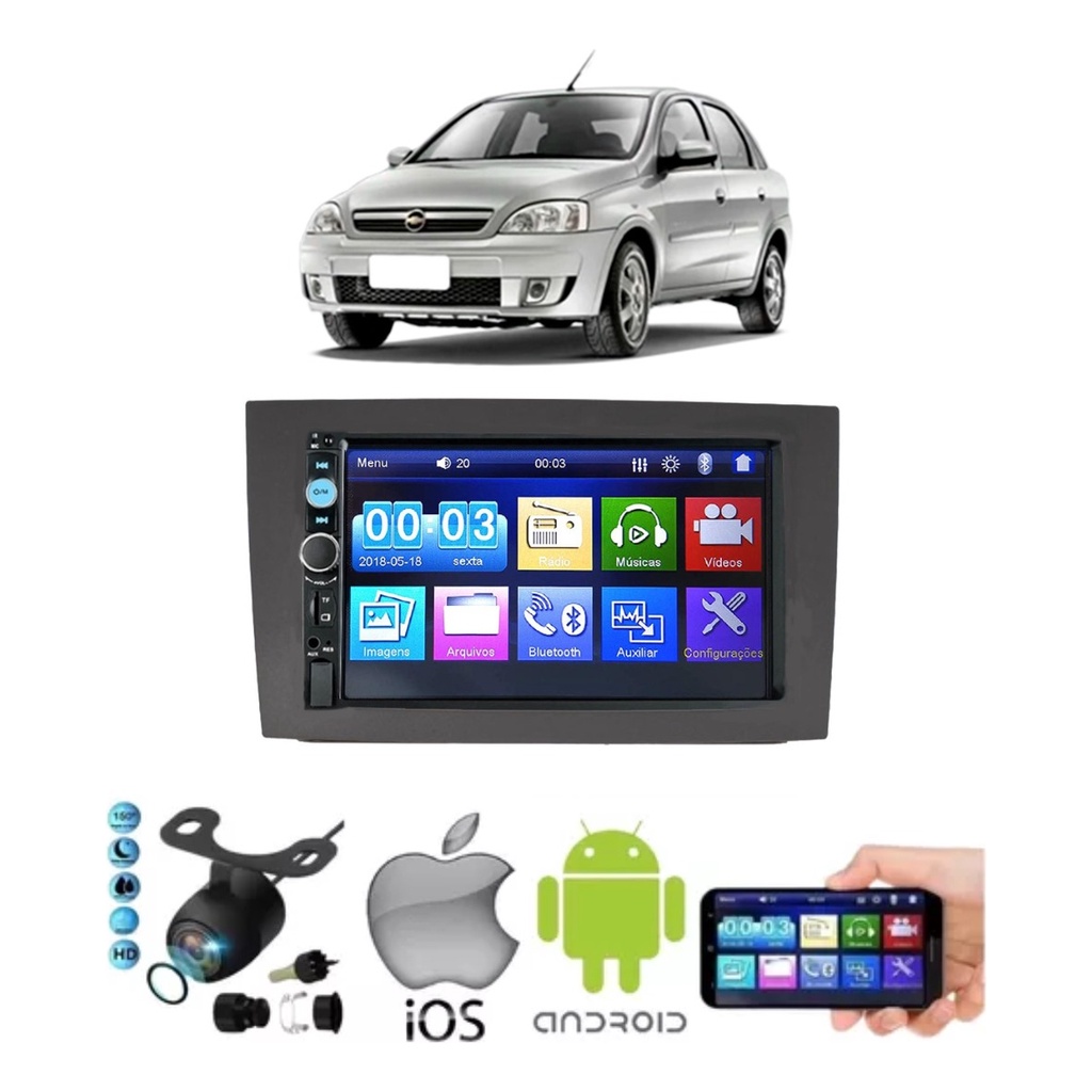 Mp5 Multimidia Moldura 2 Din Corsa Maxx Joy Hatch Sedan Com Camera em Oferta na Shopee