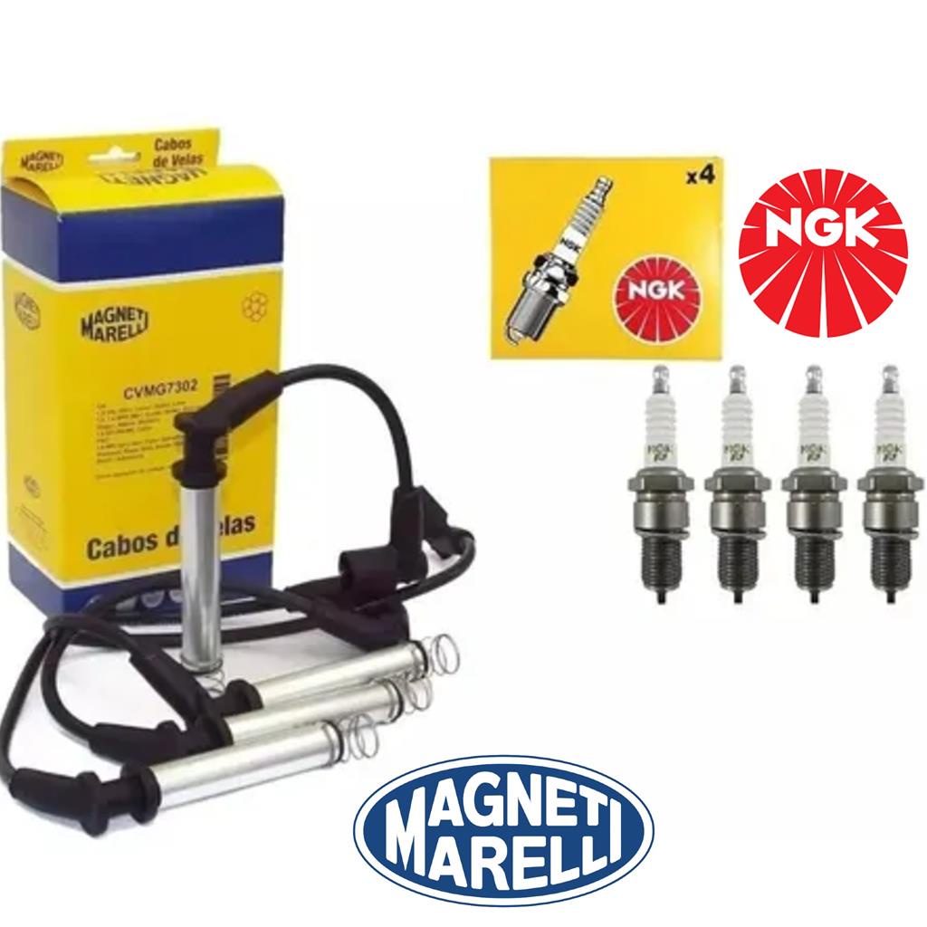 Kit Cabos E Jogo Velas Corsa Novo Celta Classic 1.0 8v Flex CVMG7302+BR8ESD-FL em Oferta na Shopee