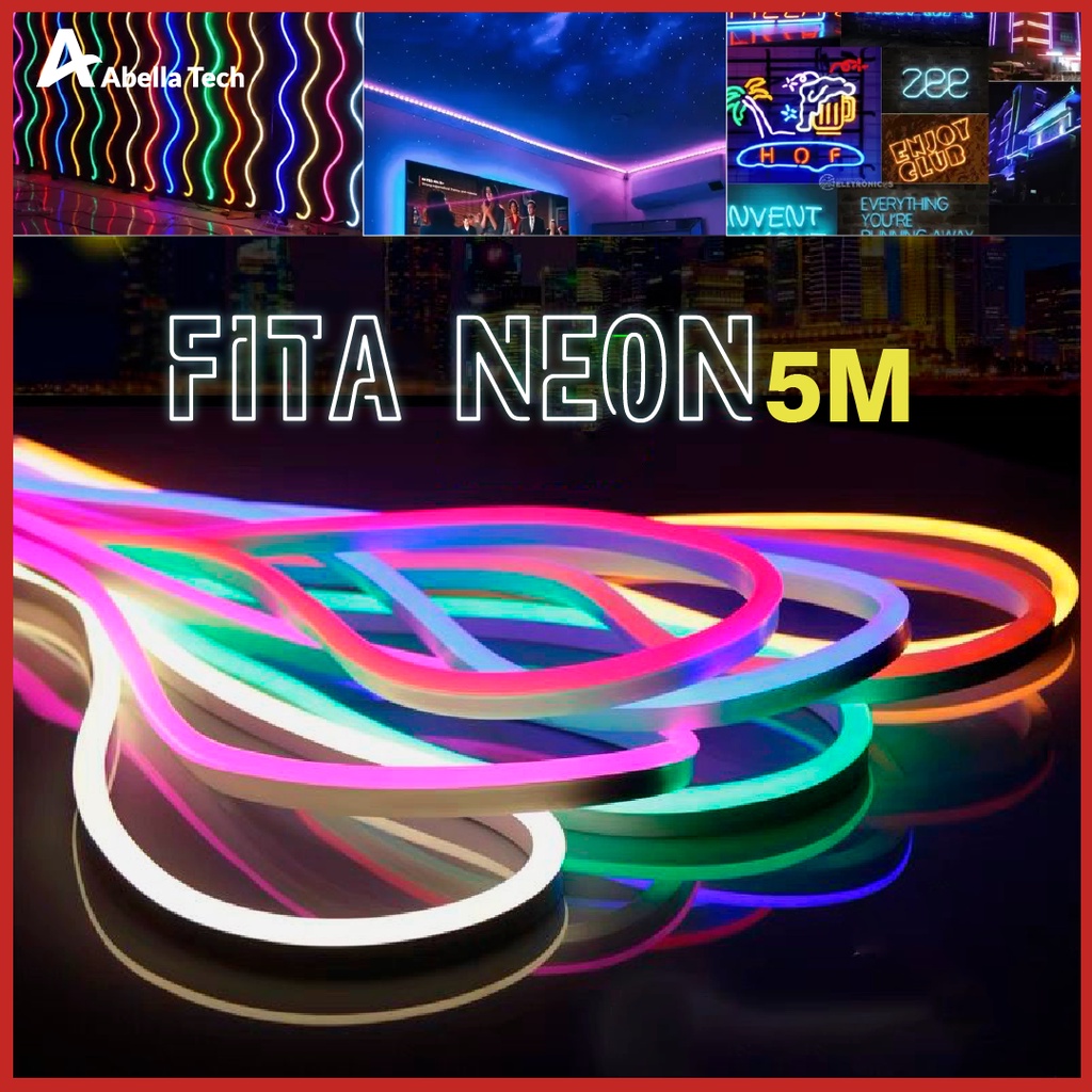 Fita de LED Mangueira Neon 5 Metros IP65 Flexível Com ou Sem Fonte | 8 Cores em Oferta na Shopee