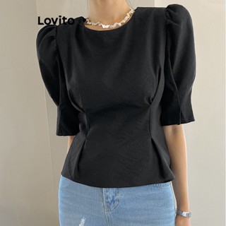 Lovito Casual Blusa Feminina Lisa Plissada com Manga Bufante L74ED225