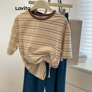 Lovito Camiseta Feminina Casual Listrada E Contrastante LNE43267