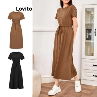 Lovito Casual Vestido Feminino Liso com Cordão L68ED282 (Multicolorido)